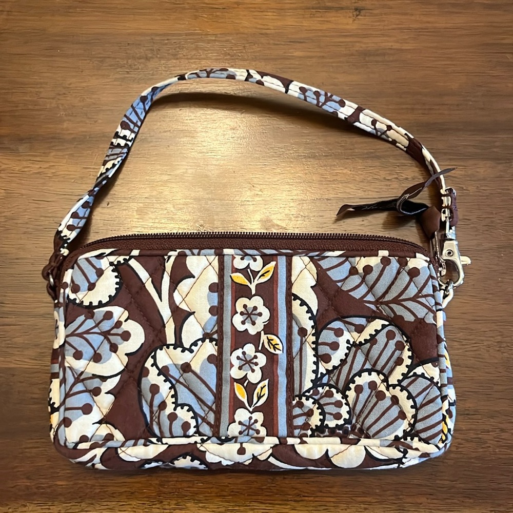 Vera Bradley Blue and Brown Wristlet